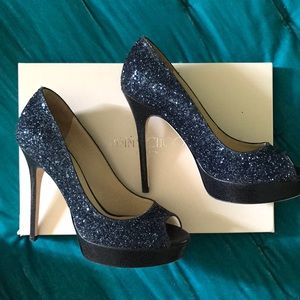 Jimmy Choo blue sequin platform heel